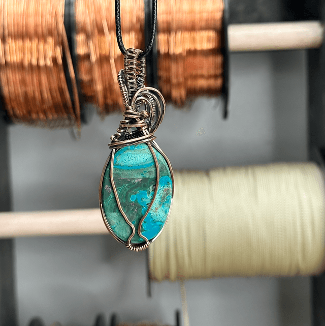 Malachite &Chrysocolla pure copper wrapped pendant 