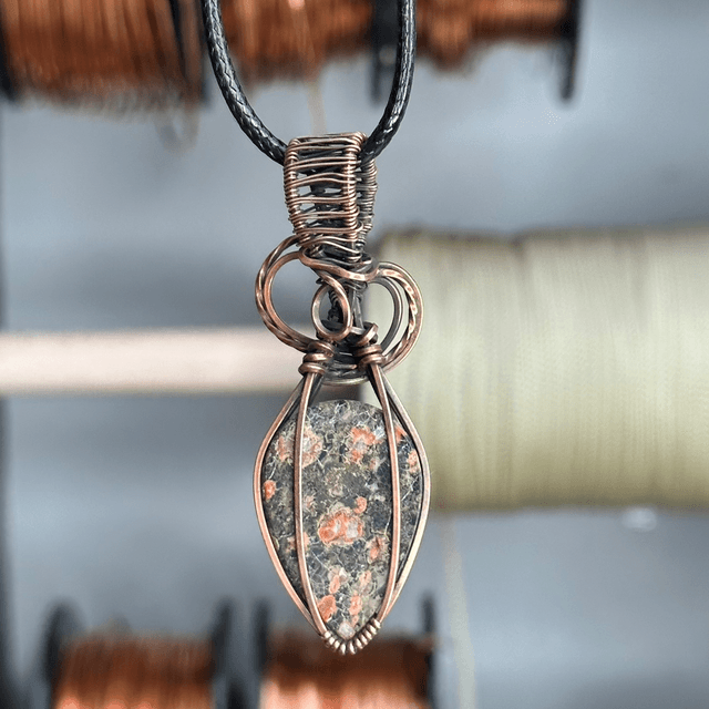 Leopard skin Jasper pure copper wire wrapped pendant 
