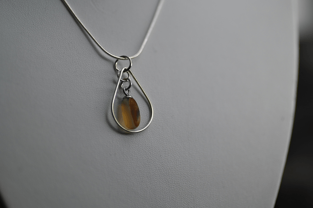 Brown multi seaglass 925 silver necklace 