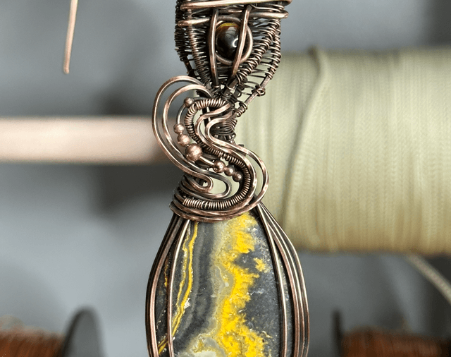 Bumblebee jasper pure copper wrapped pendant 