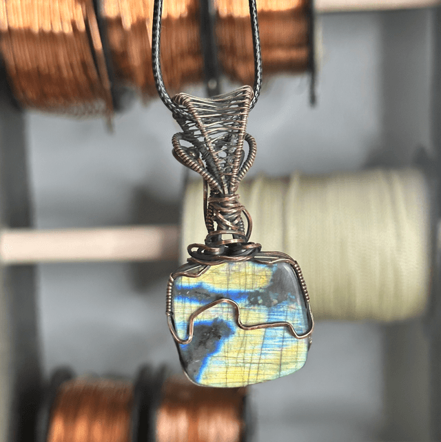 Labradorite pure copper wrapped pendant 