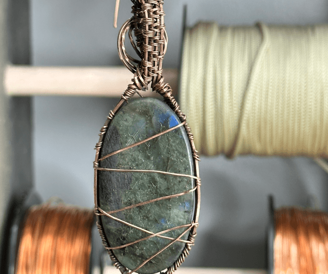Tree of life Labradorite pure copper pendant 