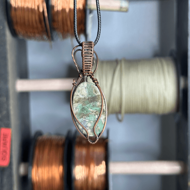 Variscite pure copper wrapped pendant 