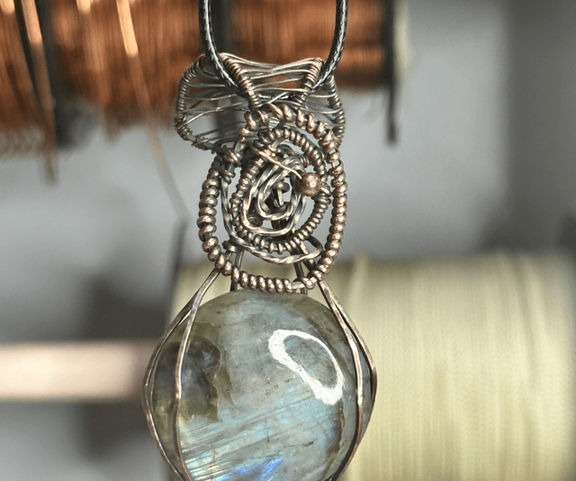 Labradorite pure copper wrapped pendant 