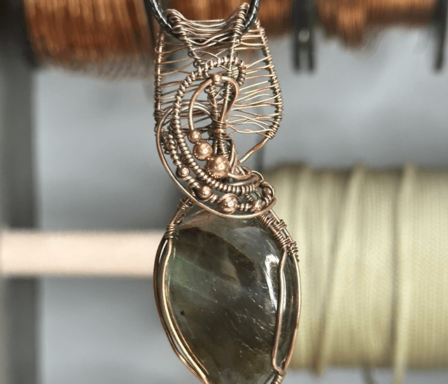 Labradorite pure copper wrapped pendant 