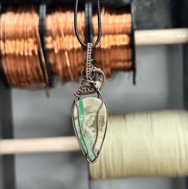 Variscite pure copper wrapped pendant 