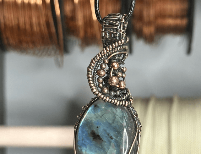 Labradorite pure copper wrapped pendant 