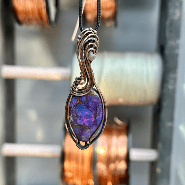 Purple Mohave turquoise pure copper wrapped pendant 
