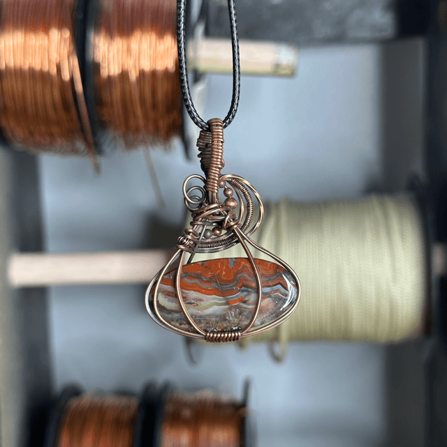Crazy lace Agate pure copper wrapped pendant 