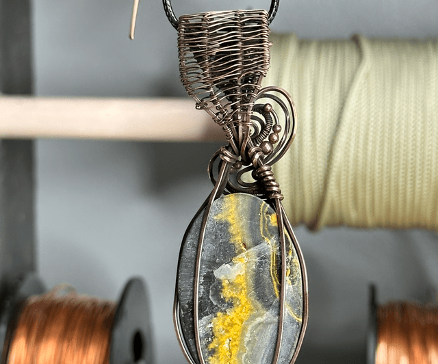 Bumblebee jasper pure copper wrapped pendant 