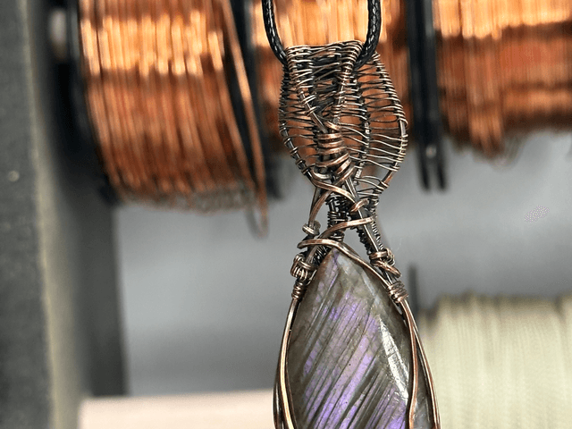 Purple Labradorite pure copper wrapped pendant 