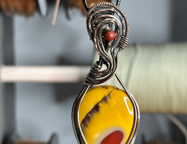 Mookaite pure copper wrapped pendant 