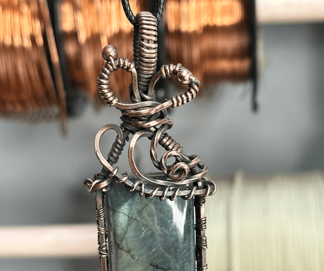 Labradorite pure copper wrapped pendant 