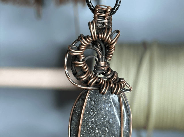 Black sunstone pure copper wrapped pendant 