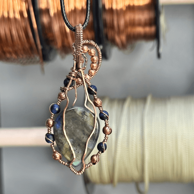 Labradorite pure copper wrapped pendant 