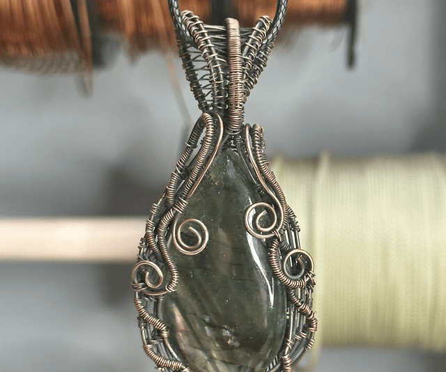 Labradorite pure copper wrapped pendant 