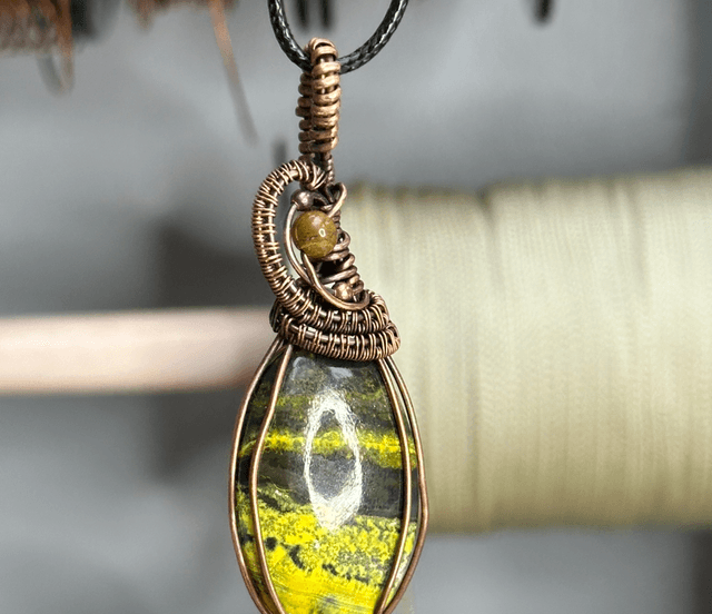 Bumblebee Jasper pure copper wrapped pendant 