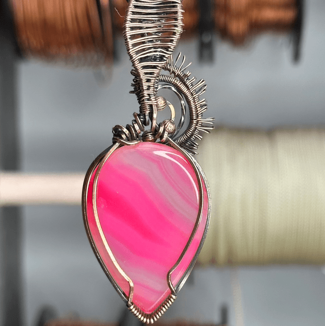Banded Agate pure copper wire wrapped pendant 