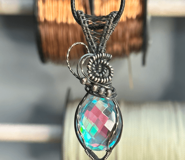 Angel aura quartz pure copper wrapped pendant 