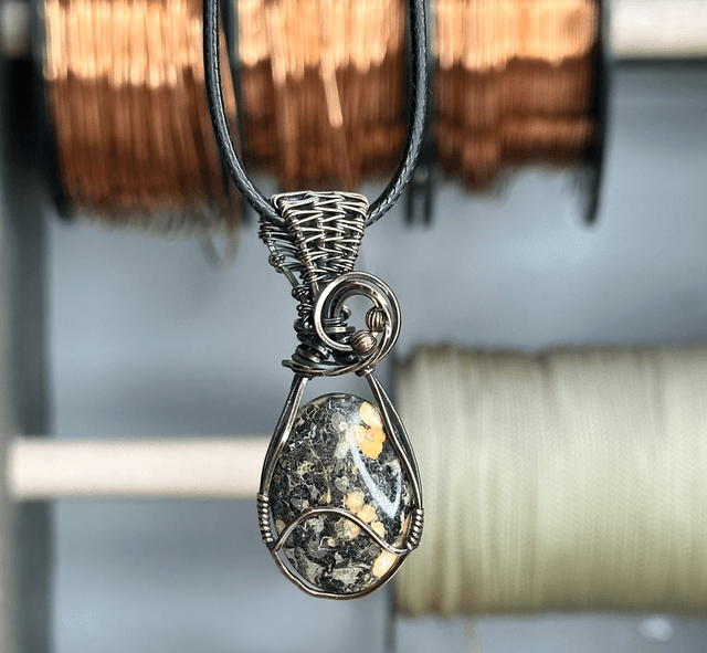 Leopard skin Jasper pure copper wire wrapped pendant 