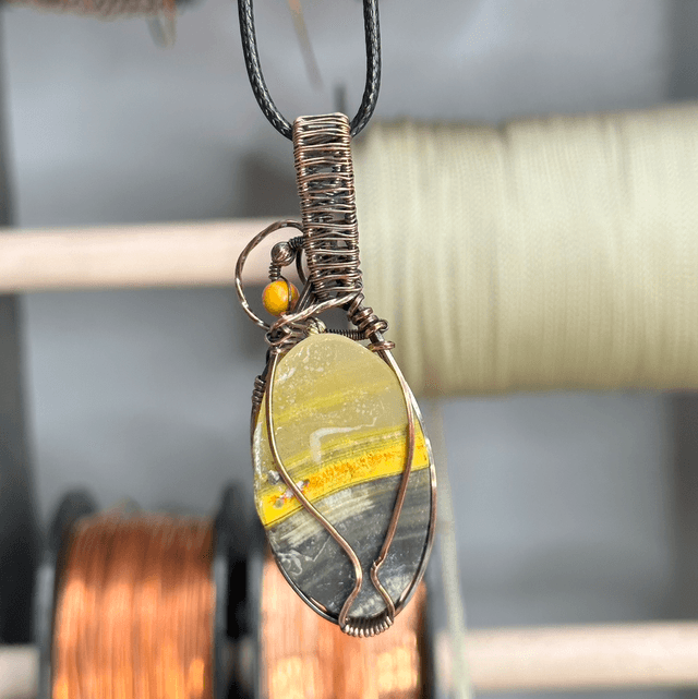 Bumblebee Jasper pure copper wrapped pendant 