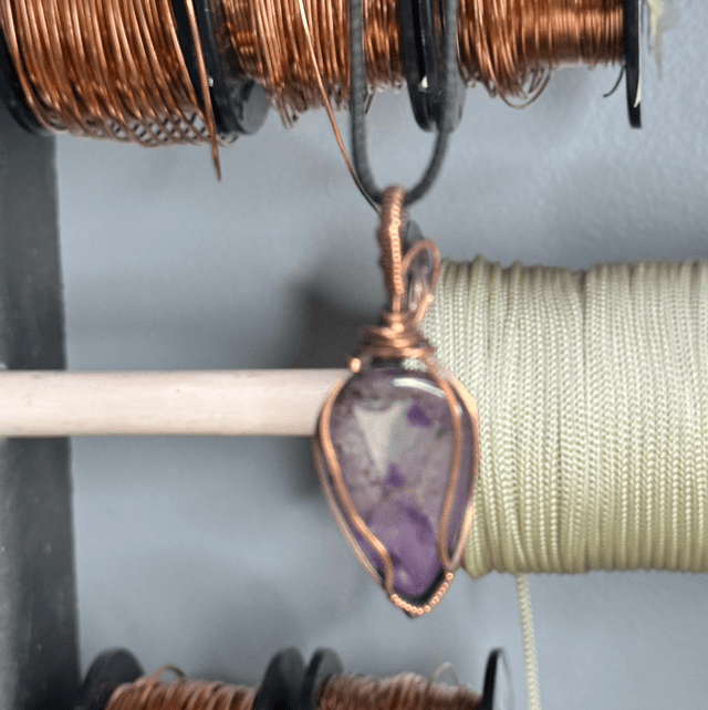 Amethyst Trapiche pure copper wrapped pendant 