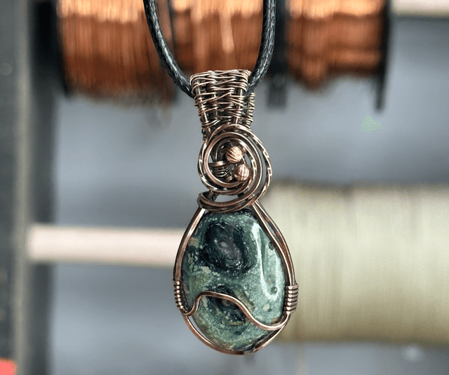 Kambaba Jasper pure copper wire wrapped pendant 