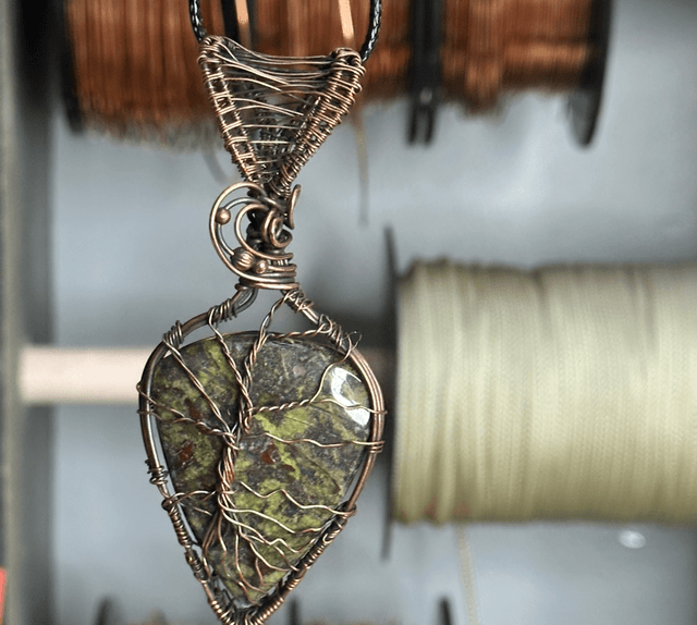 “Tree of life” Dragons blood Jasper pure copper wrapped pendant 