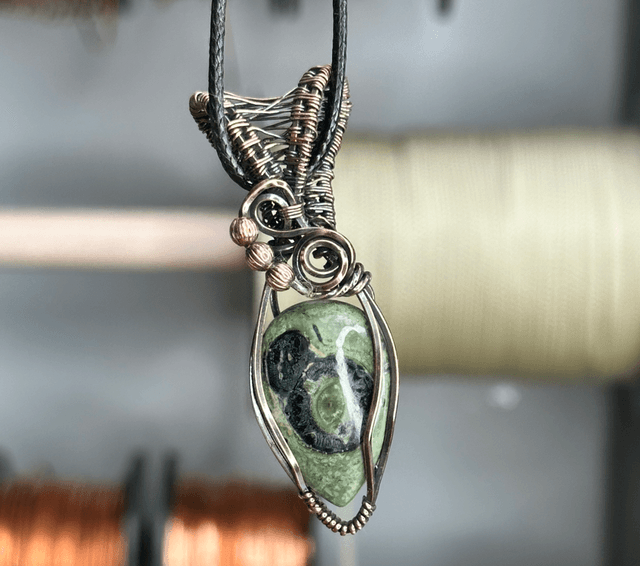 Kambaba Jasper pure copper wire wrapped pendant 