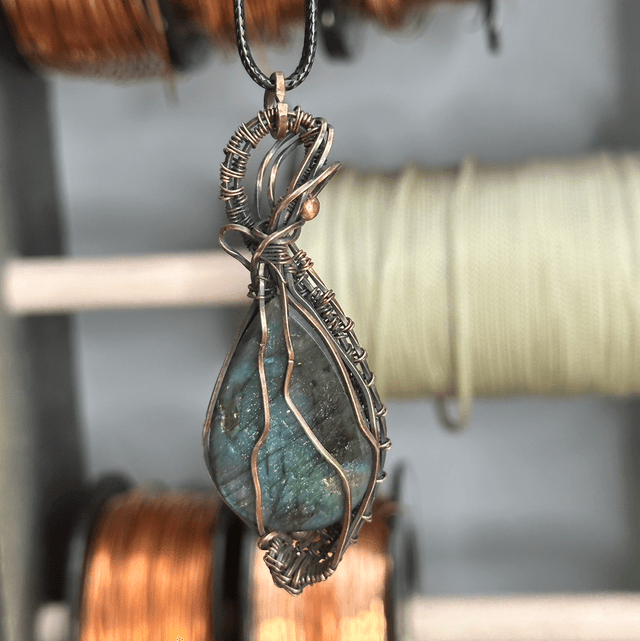 Labradorite pure copper wrapped pendant 