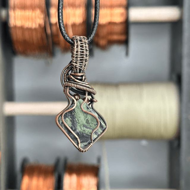 Kambaba Jasper pure copper wire wrapped pendant 