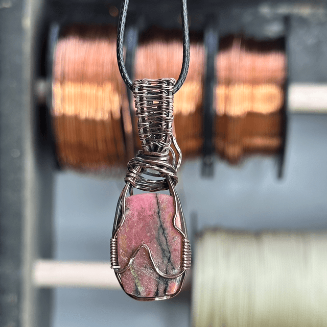 Rhodonite pure copper wire wrapped pendant 