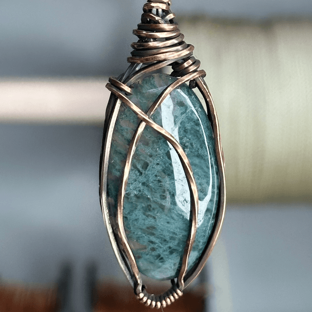 Moss Agate pure copper wire wrapped pendant 