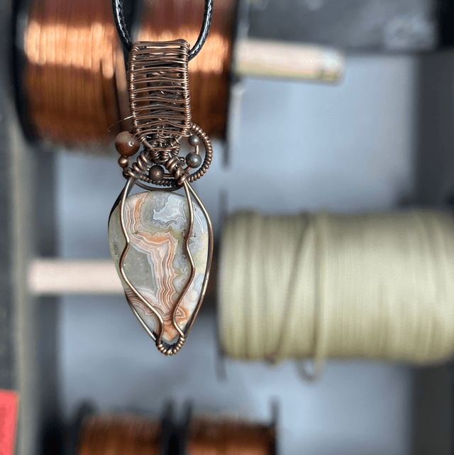 Crazy lace Agate pure copper wrapped pendant 