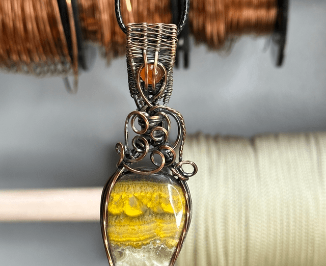 Bumblebee Jasper pure copper wrapped pendant 