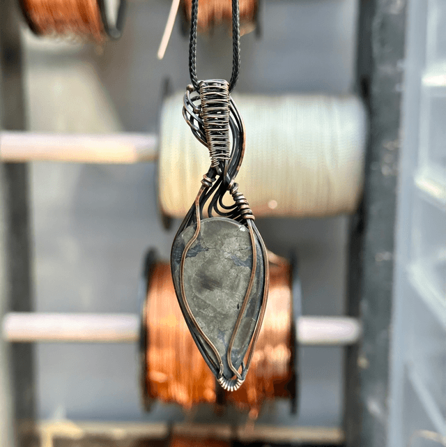 Chalcopyrite pure copper wrapped pendant 