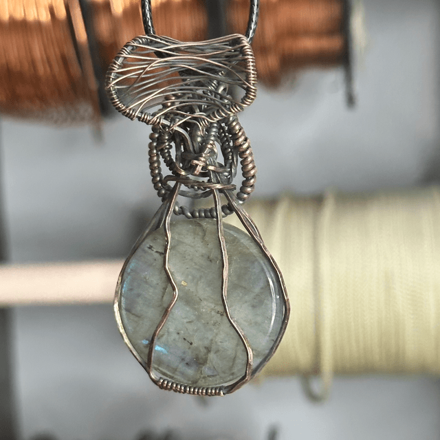 Labradorite pure copper wrapped pendant 
