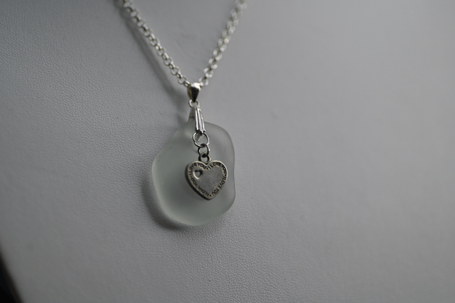 Clear seaglass 925 silver necklace 