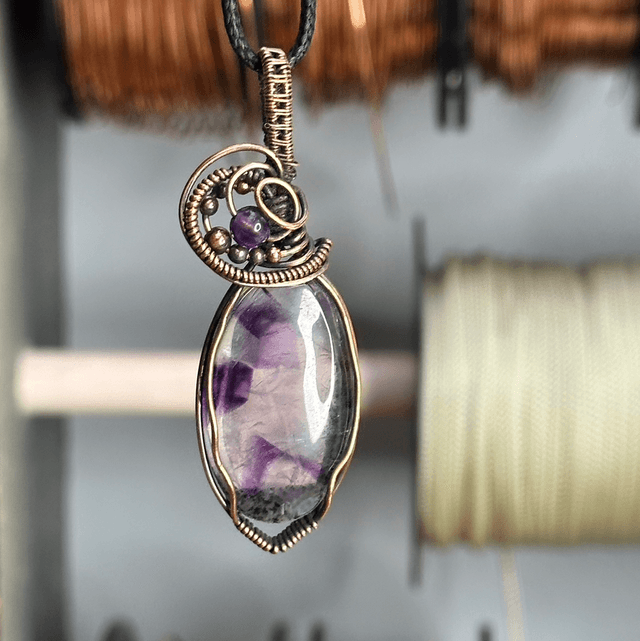 Amethyst Trapiche pure copper wrapped pendant 