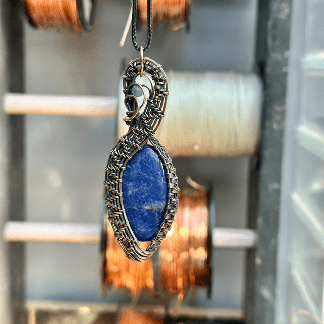 Sodalite pure copper wrapped pendant 