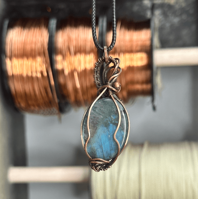 Labradorite pure copper wrapped pendant 