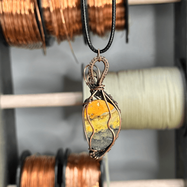 Bumblebee Jasper pure copper wrapped pendant 