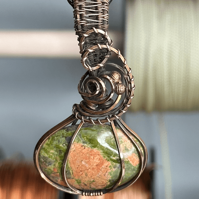 Unakite Jasper pure copper wire wrapped pendant 