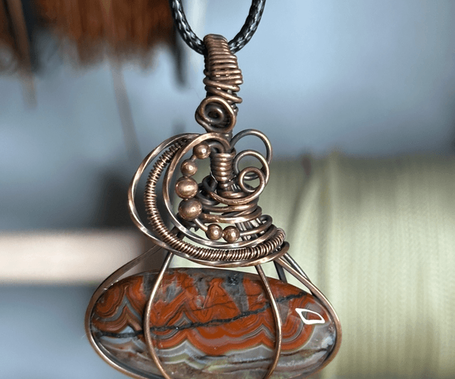 Crazy lace Agate pure copper wrapped pendant 