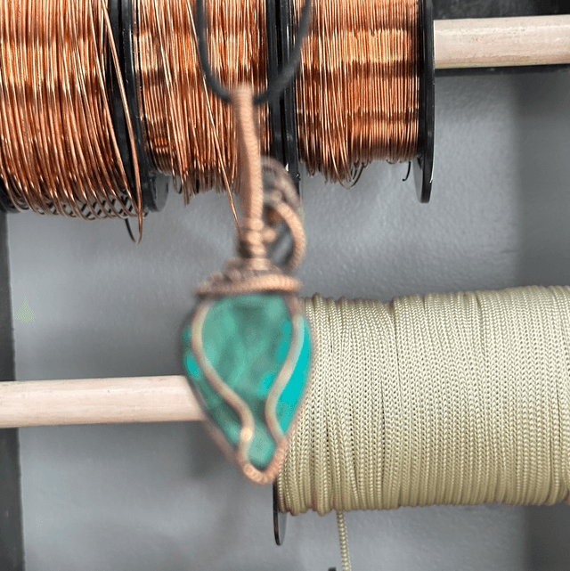 Malachite &Chrysocolla pure copper wrapped pendant 