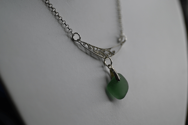 Green seaglass 925 silver necklace 