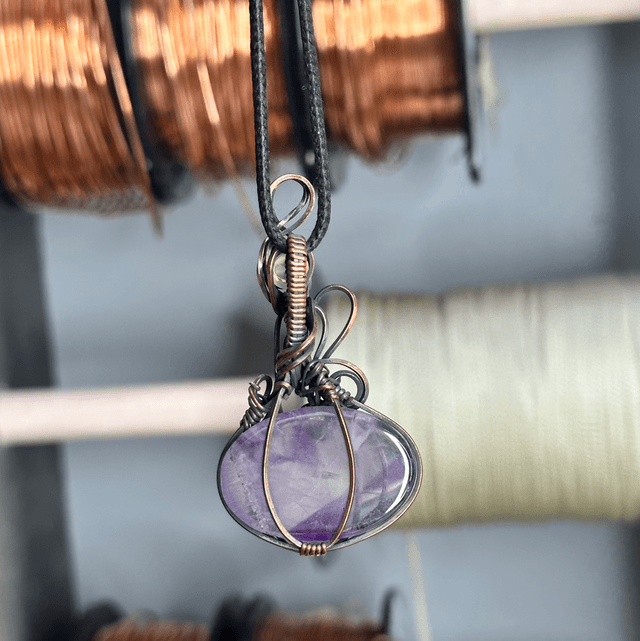 Amethyst Trapiche pure copper wrapped pendant 