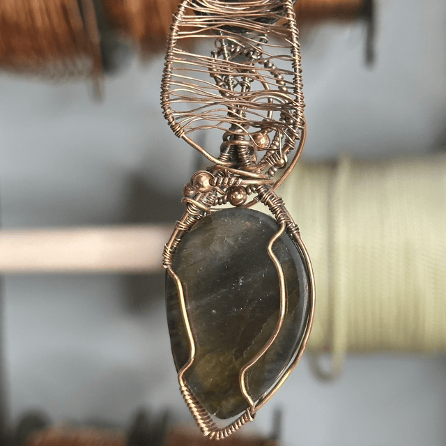 Labradorite pure copper wrapped pendant 