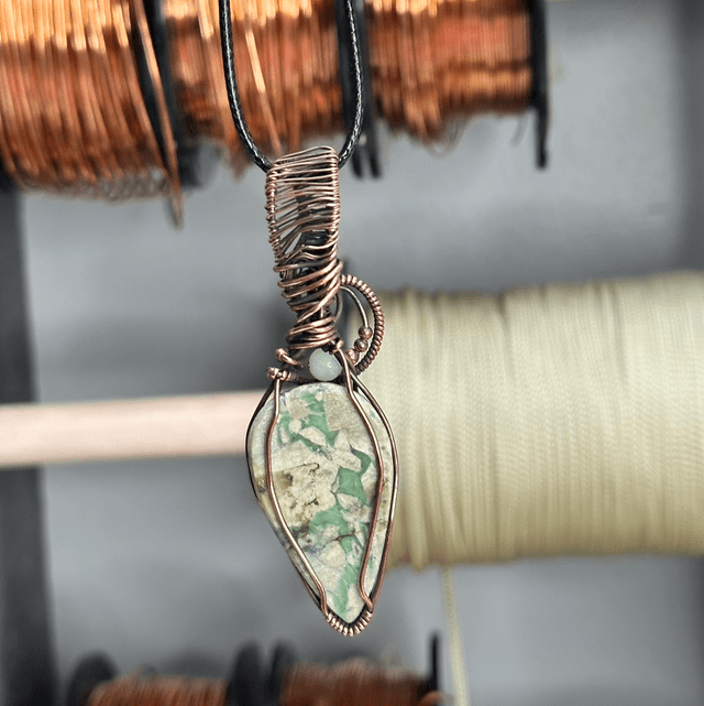 Variscite pure copper wrapped pendant 