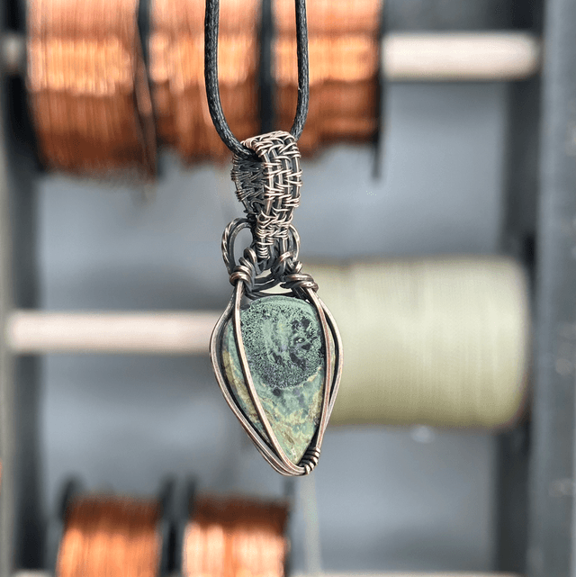 Kambaba Jasper pure copper wire wrapped pendant 